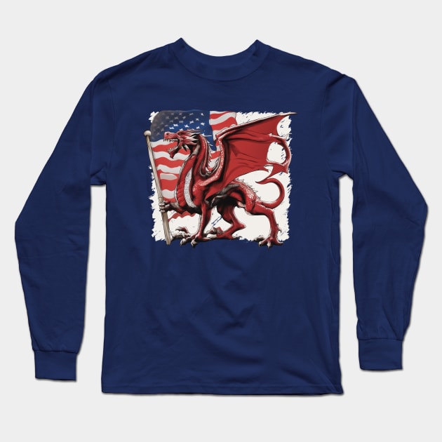 American Welsh, Welsh American, Cymru USA Long Sleeve T-Shirt by Teessential